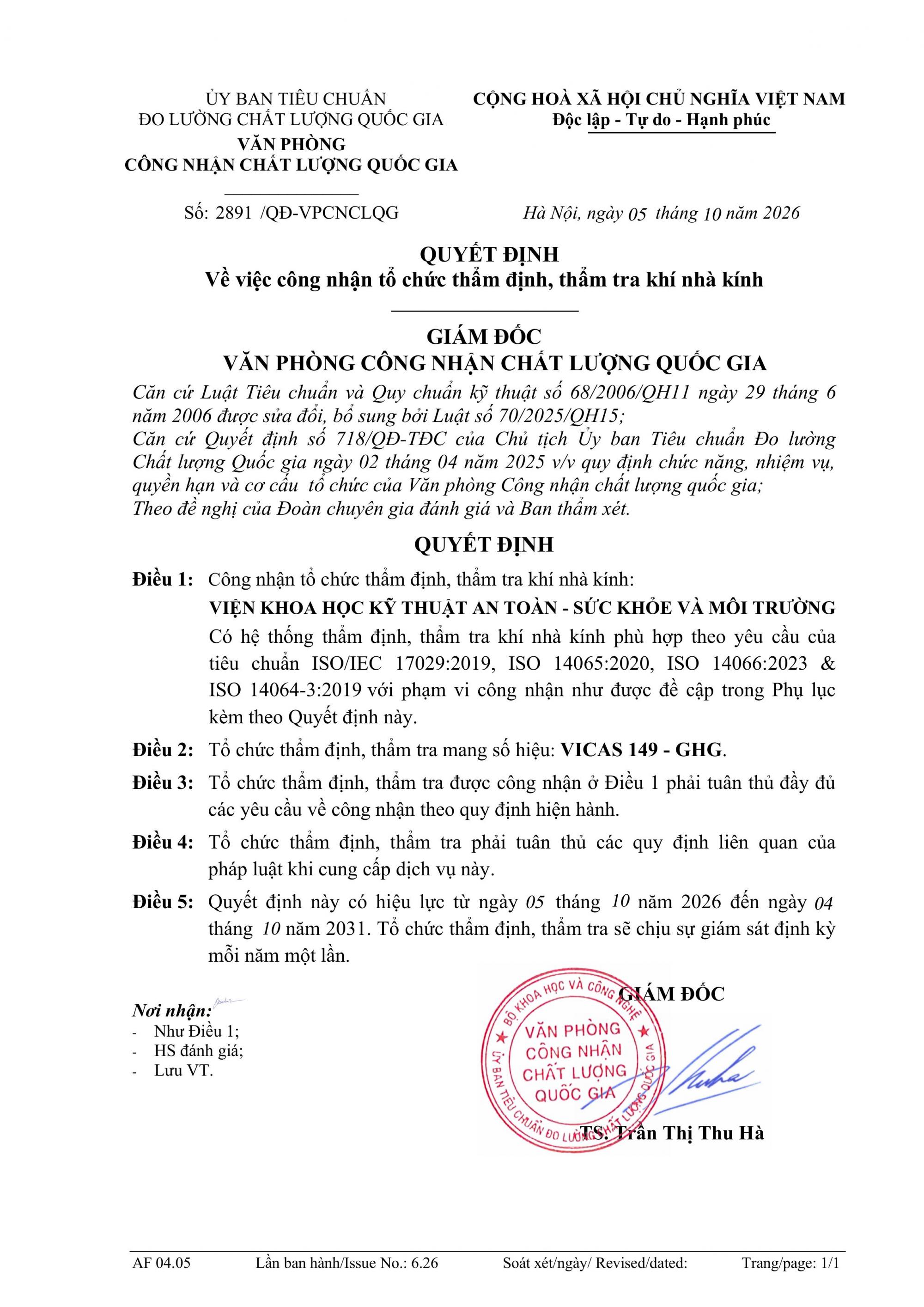 Quyết định số 2891/QĐ-VPNCLQG ngày 05/10/2026